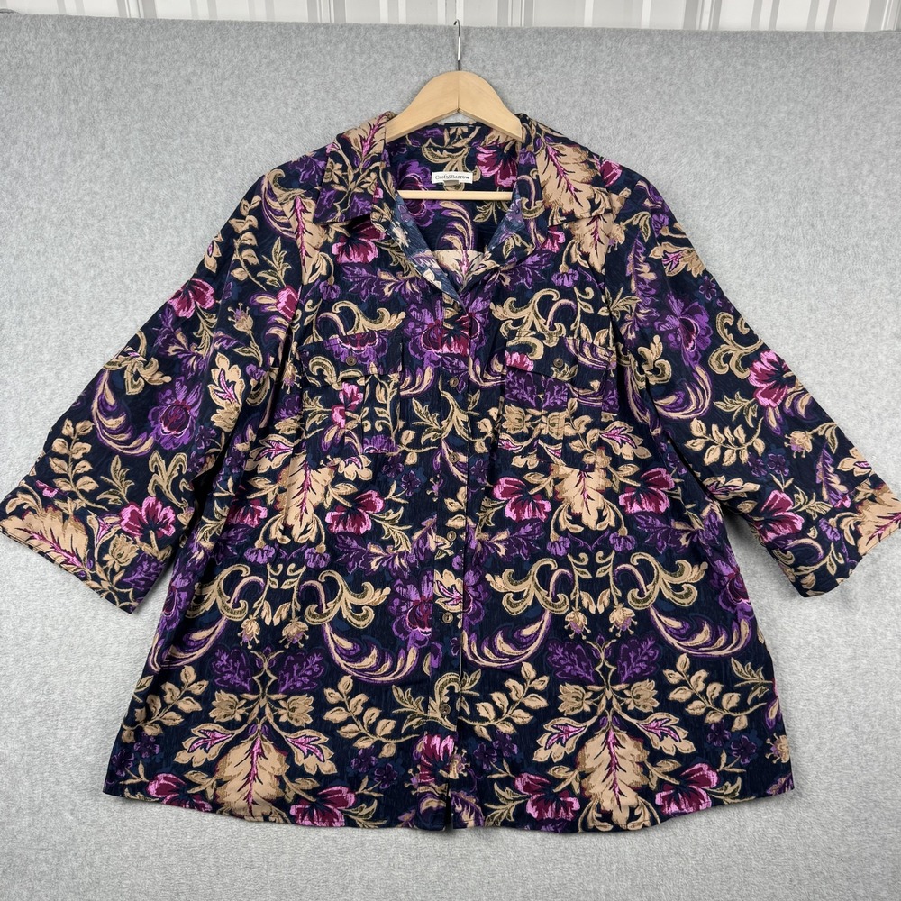 Croft & Barrow Shirt Womens 2X Purple Floral Button Front 3/4 Sleeve Top Blouse